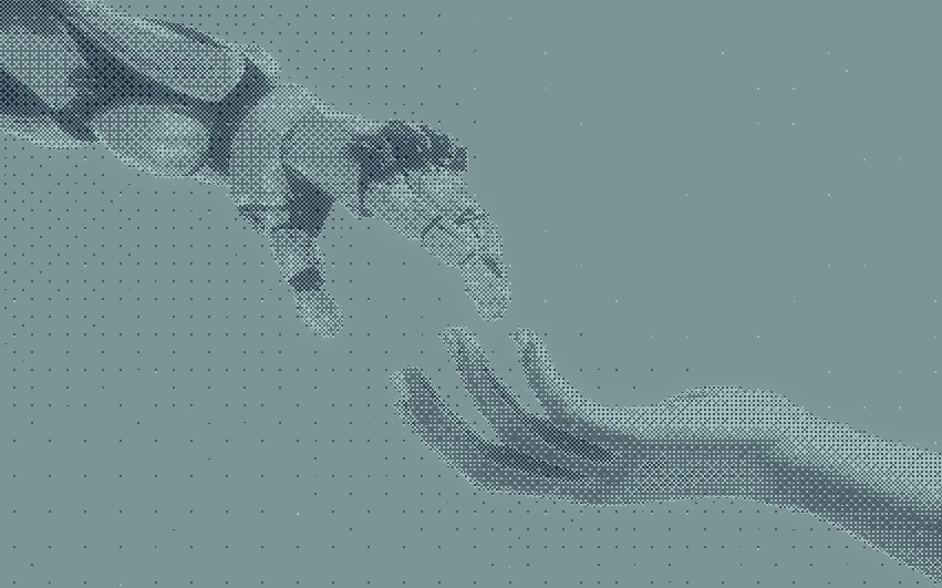 Robotic hand reaching toward a human hand